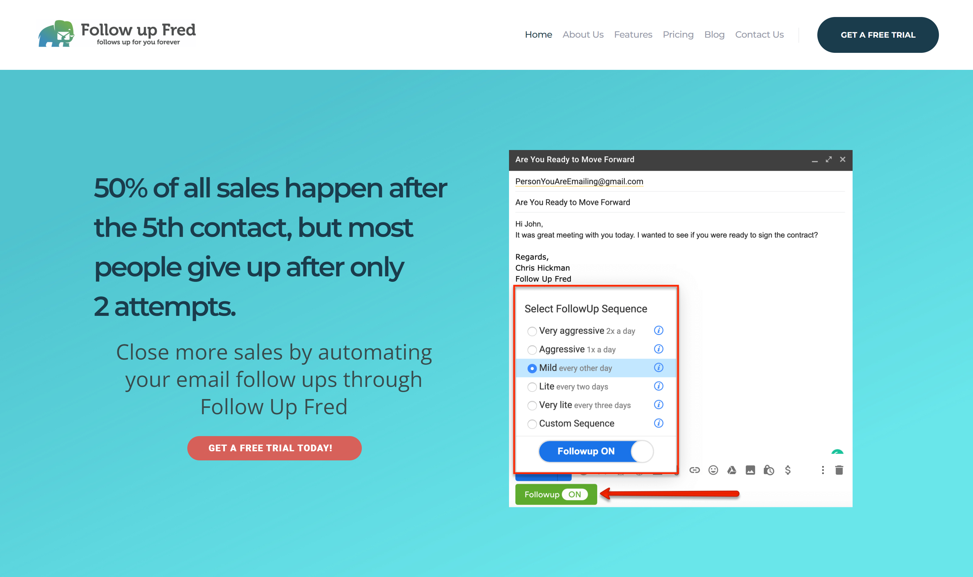 Followup Fred: Close more deals with persistent and personalized email follow-ups.