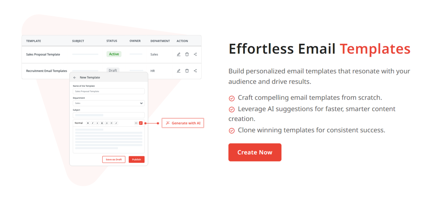 Effortless Email Templates - Create and personalize email templates with AI-powered suggestions and pre-built templates.