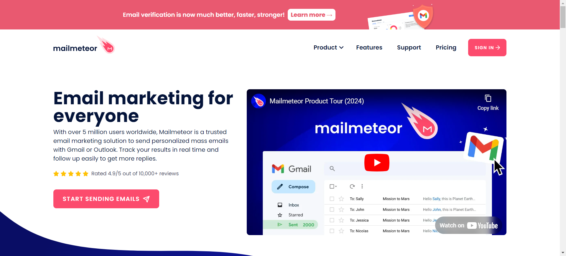 Mailmeteor: Send personalized mass emails with Gmail or Outlook and track results.